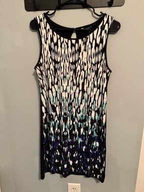 Banana Republic Sleeveless Midi Dress in Black, White and Blue Accents